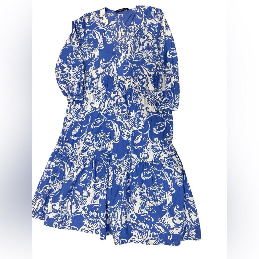 Zara Indigo and Ivory Patterned Top